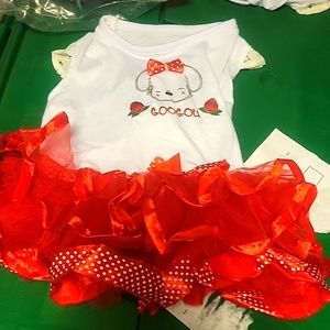 The cuties puppy dress with red ruffles( fits Malt